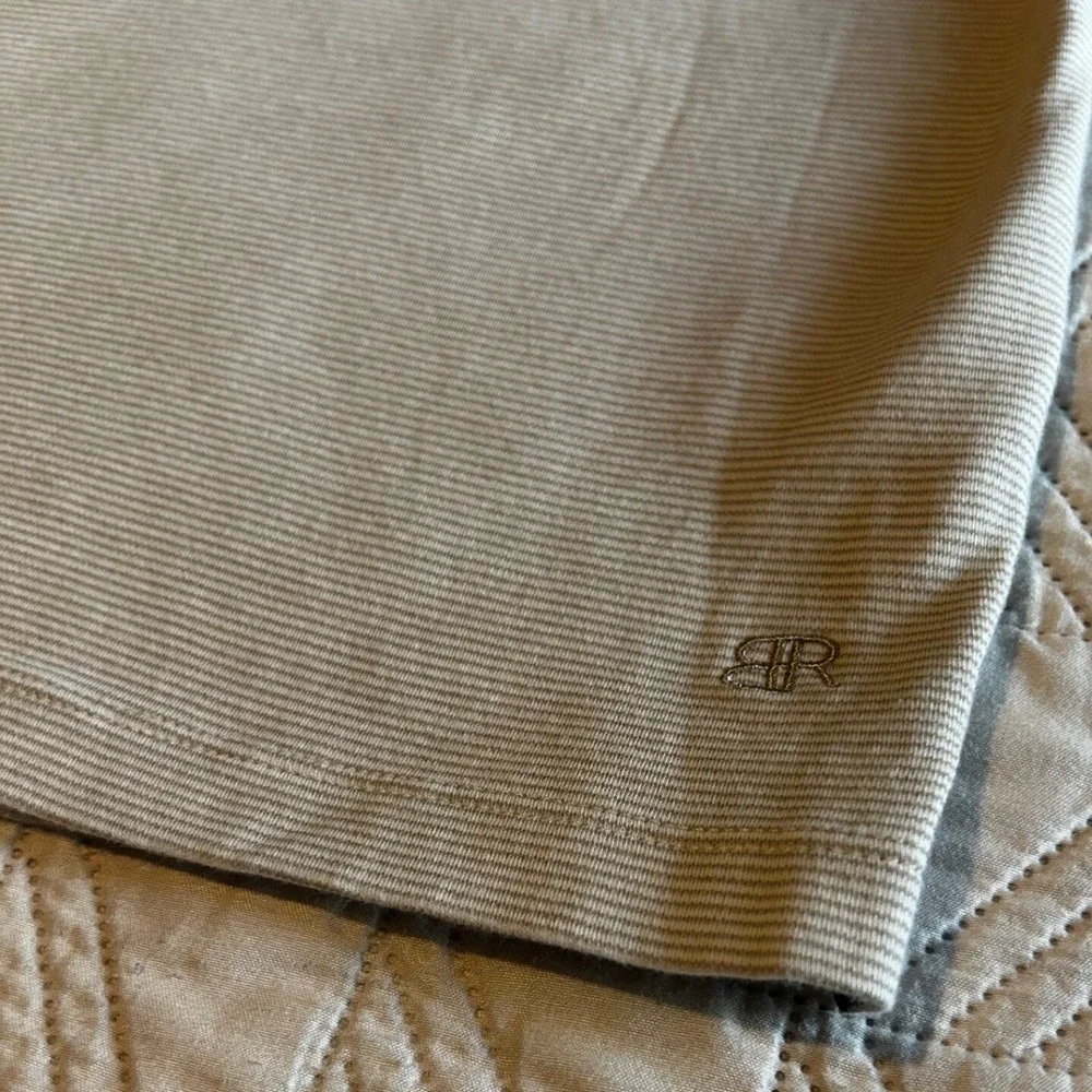 Banana Republic Luxe Performance Tee Mens XL Beige White Micro‎ Stripe Cotton
